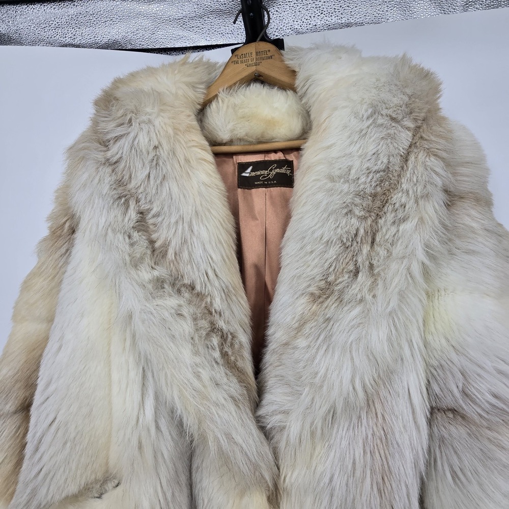 Vintage 80s 90s Faux Fur Jacket Womens 17 18 Cream Tan Fox Pockets Lined Mobwife - Picture 2 of 16